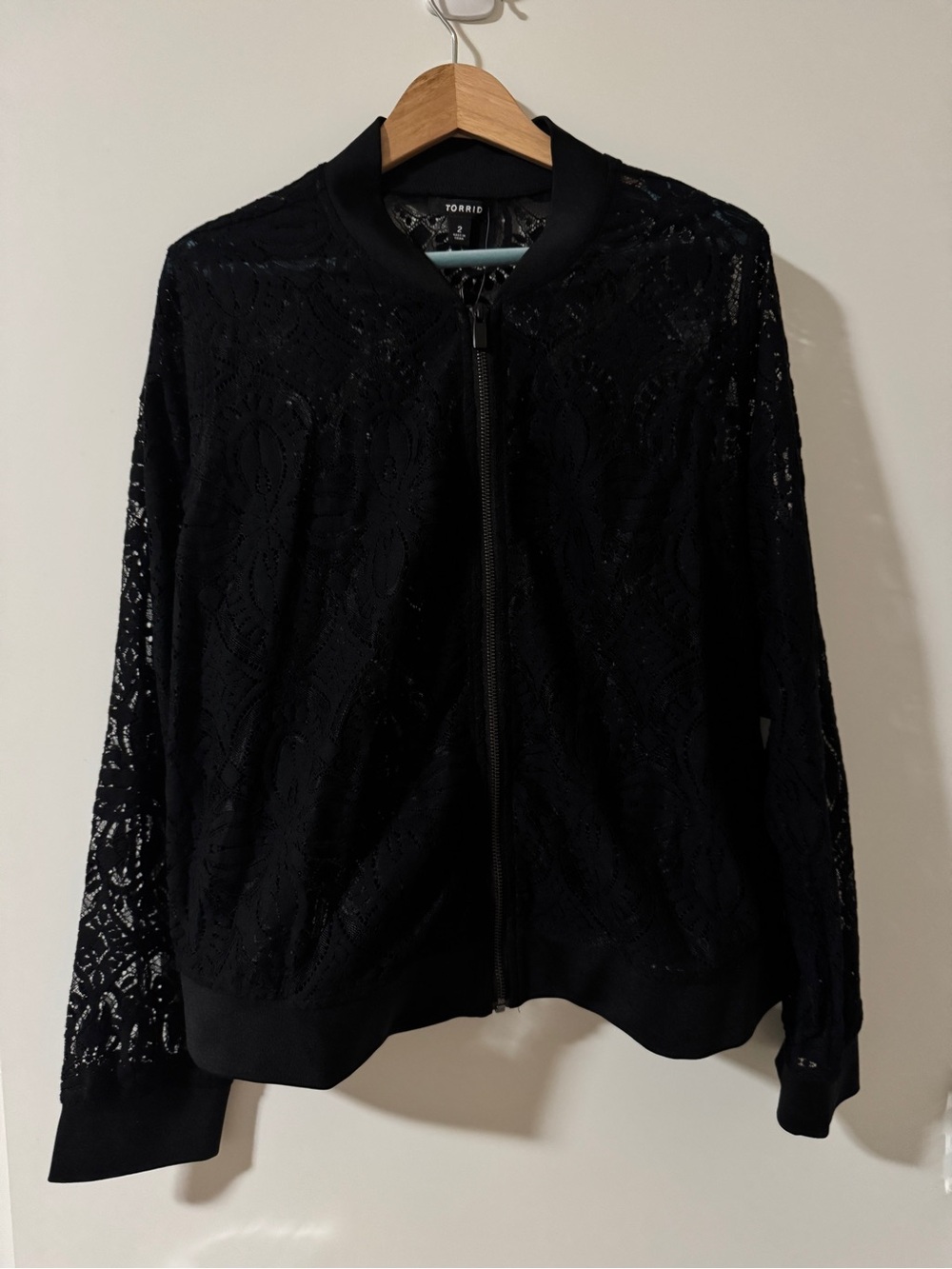 torrid Black Lace-Overlay Bomber Jacket